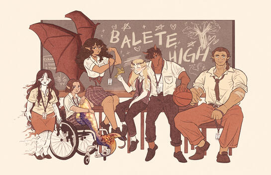 Mythical Class Photo (2025), with original characters by @ari.sometimesdraws, @ubeviolette, @denszuu, @amberclopedia, and @yanameyyyyyy